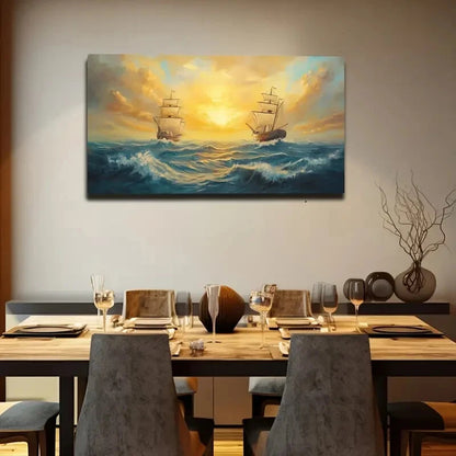 Nautical Sailboats Stormy Sea Wall Art Canvas Office Home Room Framed 120x60cm - Bella Home Decor
