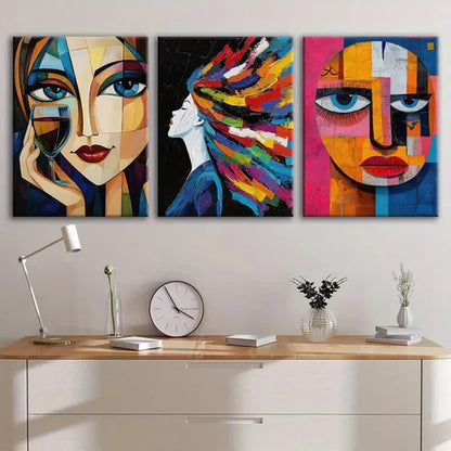 3pcs Abstract Figures Paint Ladies Blue & Green Wall Art Set Canvas Unframed - High Quality Print 100% Australian Made Wall Canvas