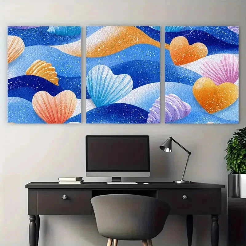 3pcs Beach Seaside Hearts Clipart Bundle Perfect Wall Art Set Canvas Framed 50x70cm - High Quality Print 100% Australian Made Wall Canvas Ready to Hang - Bella Home Decor