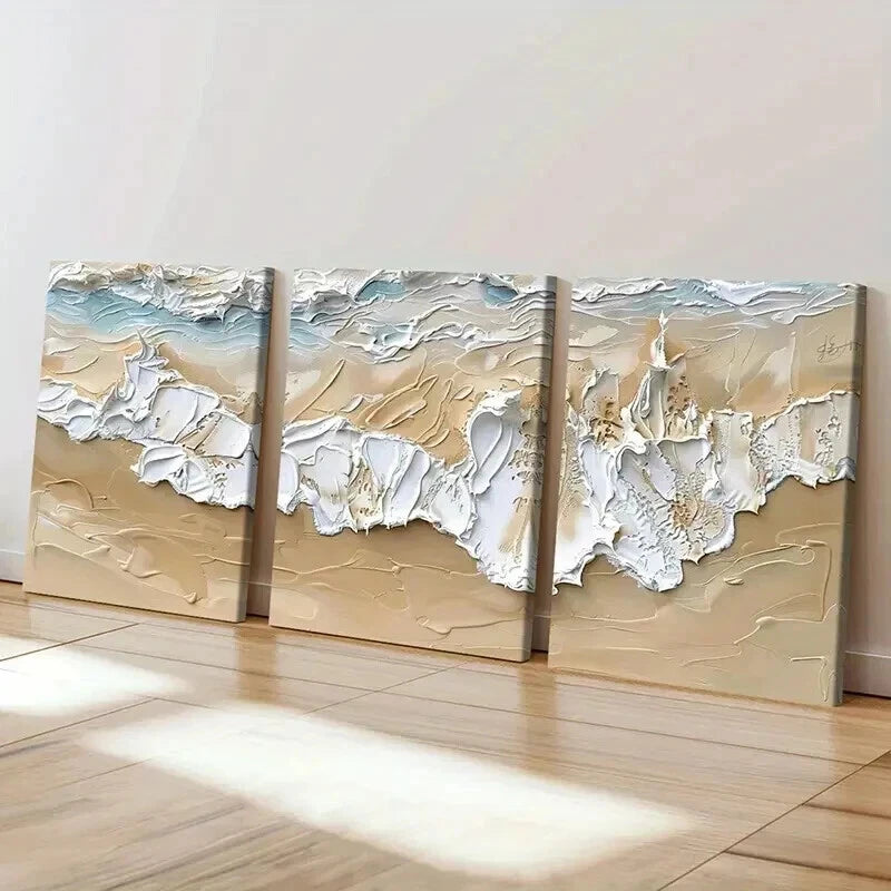 3pcs Abstract Ocean Waves Coastal Textured Wall Art Set Canvas Framed 50x70cm - High Quality Print 100% Australian Made Wall Canvas Ready to Hang - Bella Home Decor