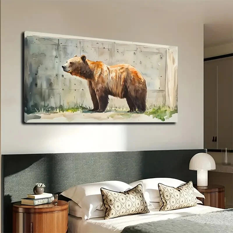 Brown Bear with Golden Fur Wall Art Canvas Office Home Room Framed 120x60cm - Bella Home Decor