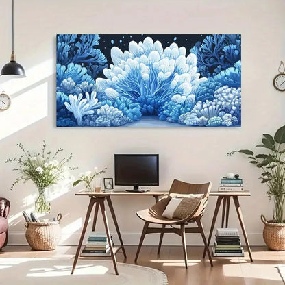 Blue Coral White Sea Underwater Wall Art Canvas Office Home Room Framed 120x60cm - Bella Home Decor