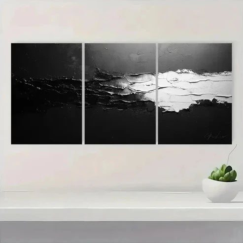 3pcs Black and White Abstract Texture Wall Art Canvas Unframed - High Quality Print 100% Australian Made Wall Canvas - Bella Home Decor
