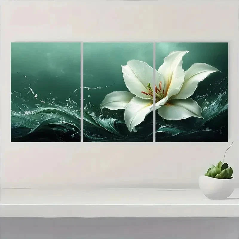 3pcs Elegant Green & White Flora A   Wall Art Set Canvas Framed 60x90cm - High Quality Print 100% Australian Made Wall Canvas Ready to Hang