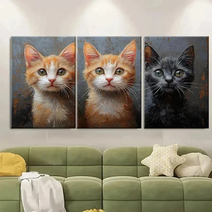 3pcs Three Cat Painting Animals RI   Wall Art Set Canvas Framed 50x70cm - High Quality Print 100% Australian Made Wall Canvas Ready to Hang