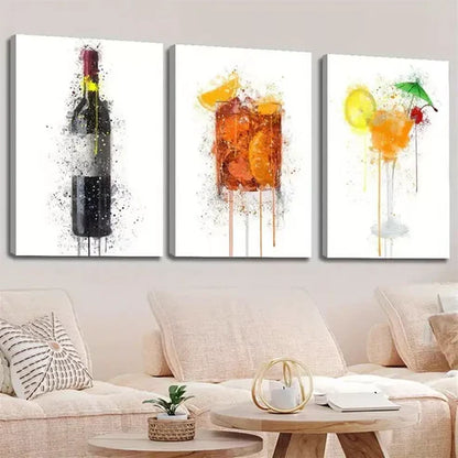 3pcs Modern Vibrant Wine Colorful Wine Glass Canvas Unframed - High Quality Print 100% Australian Made Wall Canvas