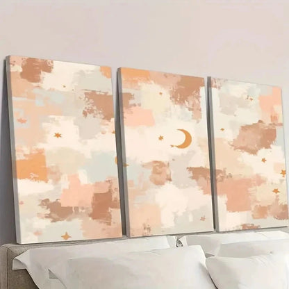3pcs Abstract Creamy Beige Pastel Wall Art Set Canvas Framed 40x60cm - High Quality Print 100% Australian Made Wall Canvas Ready to Hang - Bella Home Decor