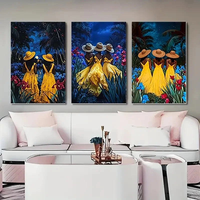 3pcs Vibrant African Dance Irises  Wall Art Set Canvas Framed 50x70cm - High Quality Print 100% Australian Made Wall Canvas Ready to Hang - Bella Home Decor