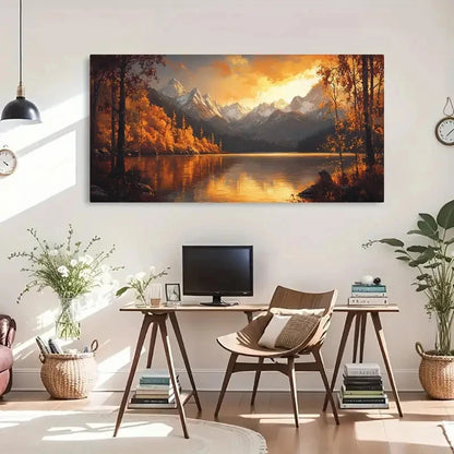 Mountain Landscape Lake Decor Wall Art Canvas Office Home Room Framed 120x60cm