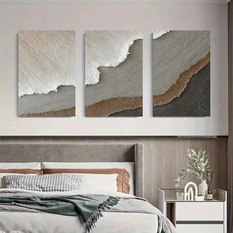 3pcs Soft Earth Tone Textured Designs Perfect Wall Art Set Canvas Framed 60x90cm - High Quality Print 100% Australian Made Wall Canvas Ready to Hang - Bella Home Decor