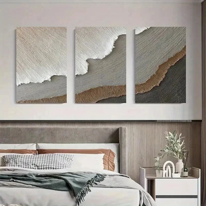 3pcs Soft Earth Tone Textured Designs Perfect Wall Art Set Canvas Framed 60x90cm - High Quality Print 100% Australian Made Wall Canvas Ready to Hang - Bella Home Decor