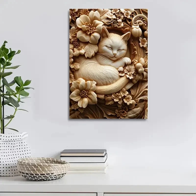 Thai Royal Cat Among Blooming Flowers 40x60cm Metal Print Ready to Hang - Bella Home Decor