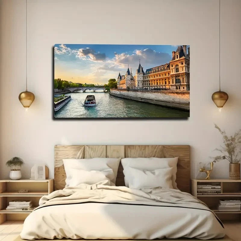 Seine River Wall Art Canvas Office Home Room Framed 120x60cm