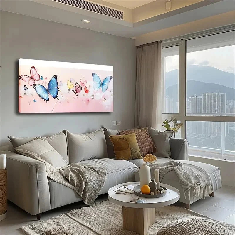 Vibrant Butterflies Dandelions Wall Art Canvas Office Home Room Framed 120x60cm - Bella Home Decor
