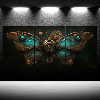 3pcs Mechanical Butterfly Blue Metal Print Ready to Hang Art - Bella Home Decor