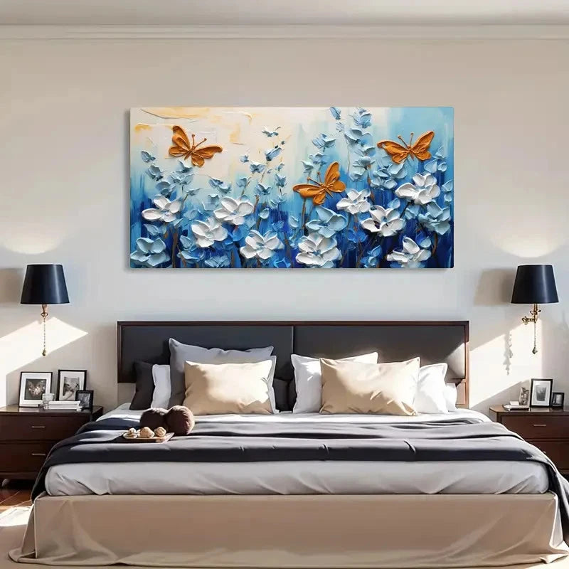 Botanical & Butterfly White Wall Art Canvas Office Home Room Framed 120x60cm - Bella Home Decor