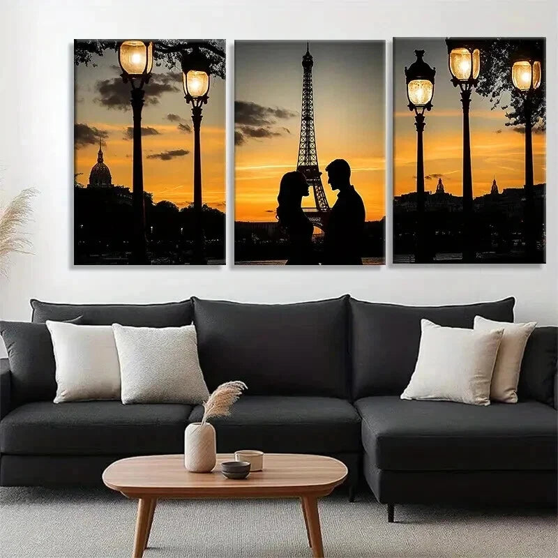 3pcs Romantic Paris Sunset Love Nature Wall Art Set Canvas Framed 50x70cm - High Quality Print 100% Australian Made Wall Canvas Ready to Hang