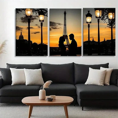 3pcs Romantic Paris Sunset Love Nature Wall Art Set Canvas Framed 50x70cm - High Quality Print 100% Australian Made Wall Canvas Ready to Hang