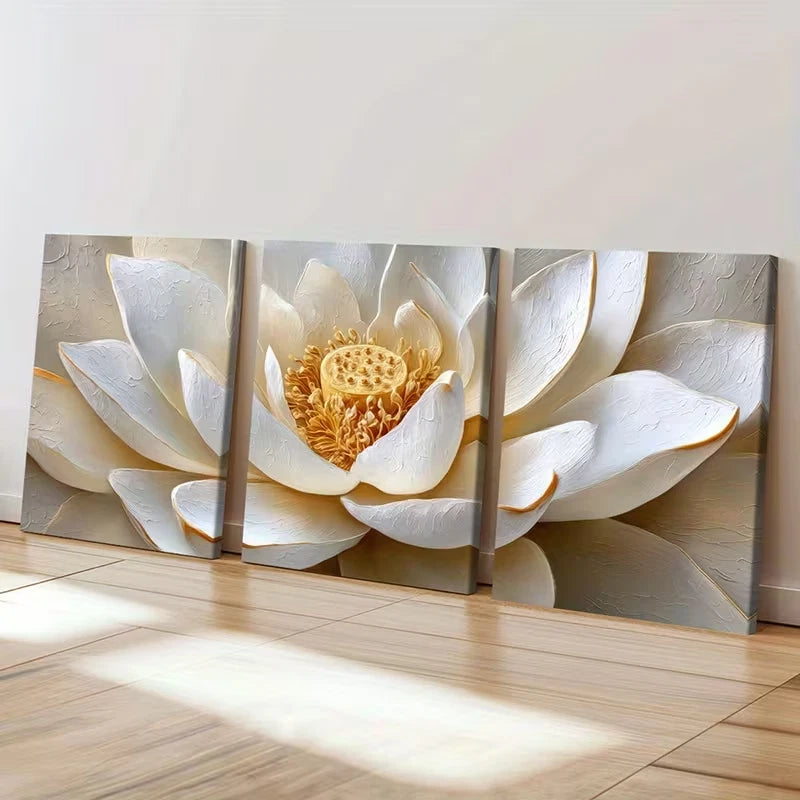 3pcs Elegant White Lotus Flower Decor  Wall Art Set Canvas Framed 40x60cm - High Quality Print 100% Australian Made Wall Canvas Ready to Hang