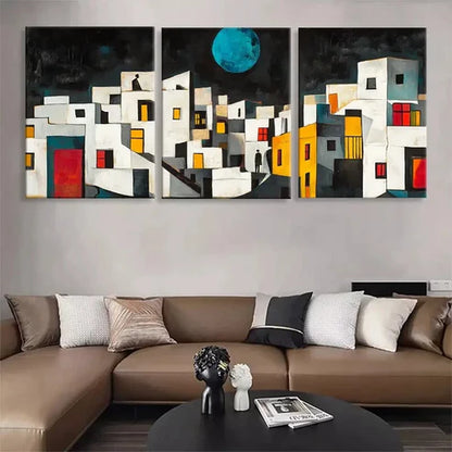 3pcs Abstract Geometric Cityscape Color Art Set Canvas Unframed - High Quality Print 100% Australian Made Wall Canvas - Bella Home Decor