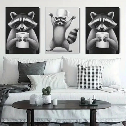 3pcs Raccoon Canvas     Wall Art Set Canvas Framed 60x90cm - High Quality Print 100% Australian Made Wall Canvas Ready to Hang