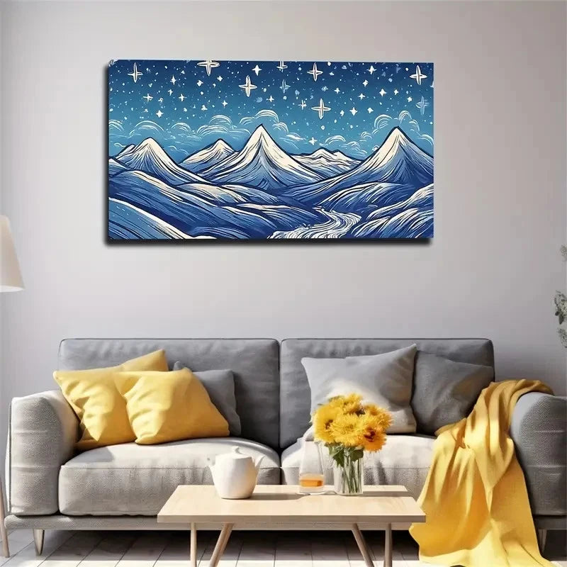 Layered Mountain And Starry Sky Wall Art Canvas Office Home Room Framed 120x60cm
