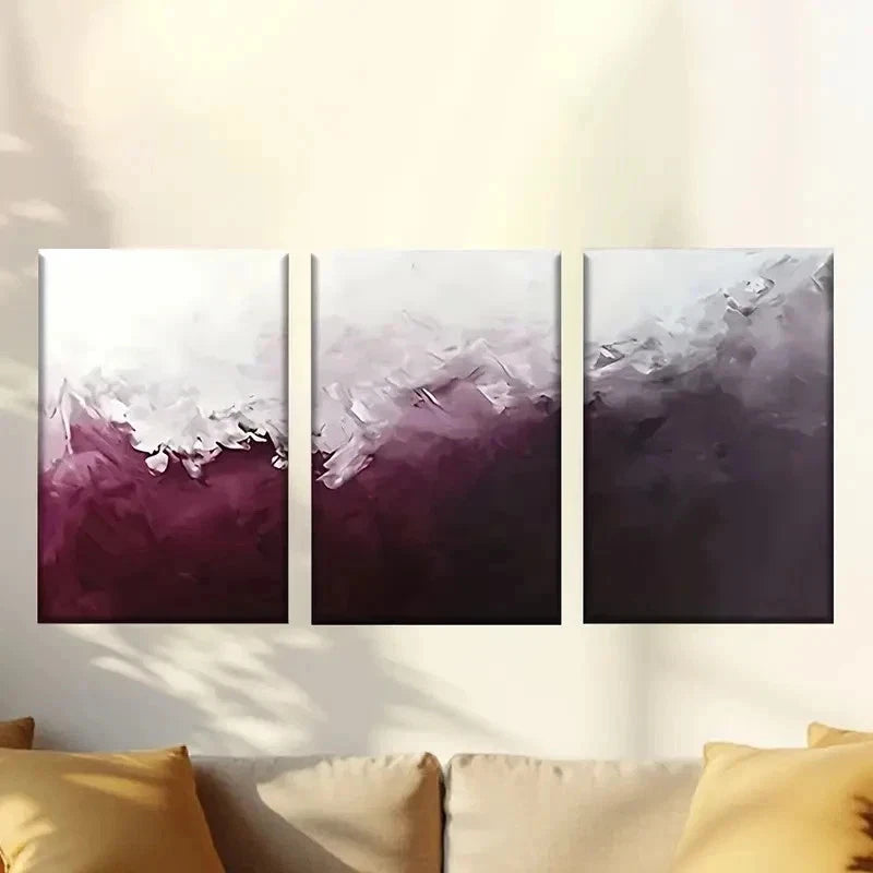 3pcs  painting of a white and purple background  Wall Art Set Canvas Framed 40x60cm - High Quality Print 100% Australian Made Wall Canvas Ready to Hang - Bella Home Decor