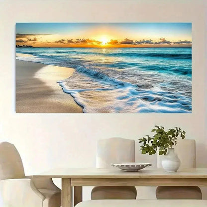 Modern Coastal Scene Vibrant Wall Art Canvas Office Home Room Framed 120x60cm