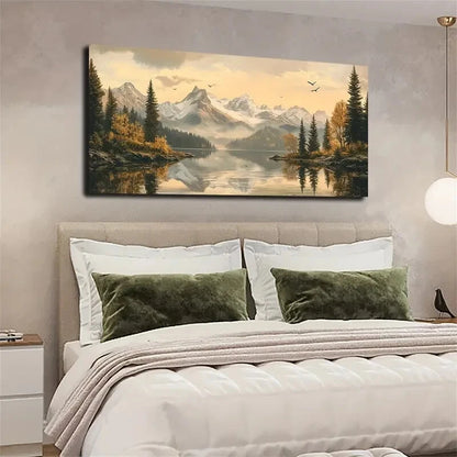 Snow Mountains Misty Pine Tree Wall Art Canvas Office Home Room Framed 120x60cm - Bella Home Decor