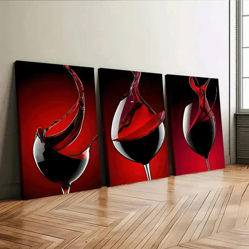 3pcs Red Wine Glass Black Stunning Red Wall Art Set Canvas Unframed - High Quality Print 100% Australian Made Wall Canvas