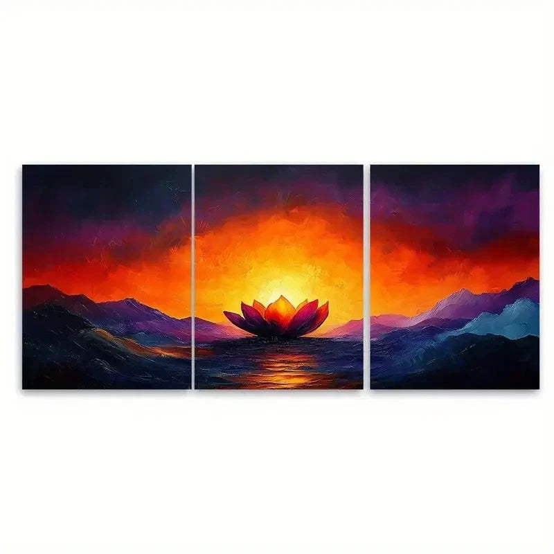 3pcs Flower Warm Oranges Purples VY  Wall Art Set Canvas Framed 50x70cm - High Quality Print 100% Australian Made Wall Canvas Ready to Hang - Bella Home Decor