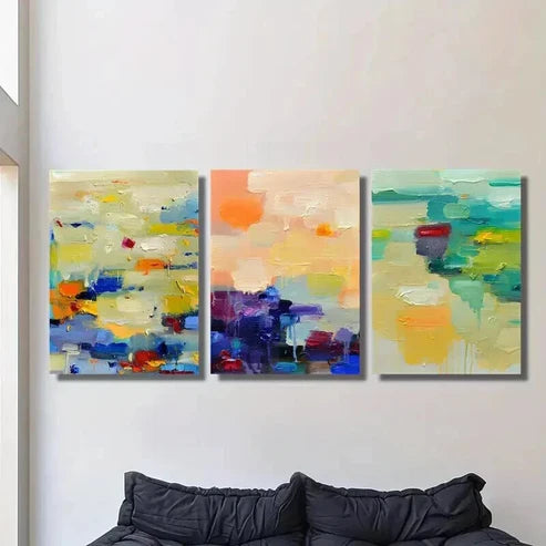 3pcs Abstract Painting with Vibrant Colors Wall Art Canvas Unframed - High Quality Print 100% Australian Made Wall Canvas - Bella Home Decor