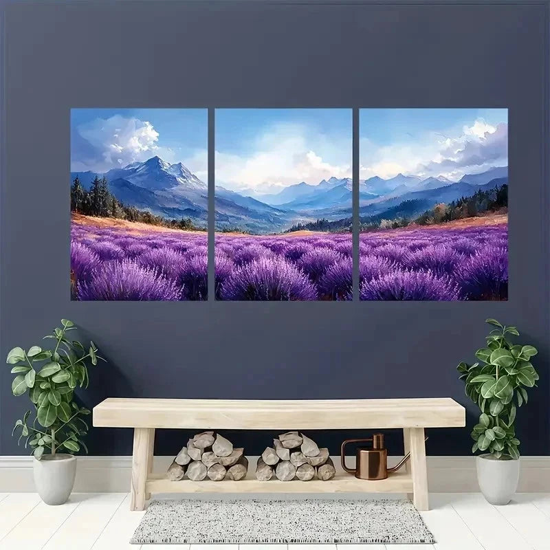 3pcs Lavender Valley Oregon Mountain Perfect Wall Art Set Canvas Framed 60x90cm - High Quality Print 100% Australian Made Wall Canvas Ready to Hang - Bella Home Decor