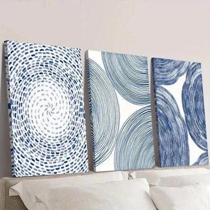 3pcs Blue Surfaces and Circle Plane Designs Wall Art Canvas Unframed - High Quality Print 100% Australian Made Wall Canvas - Bella Home Decor