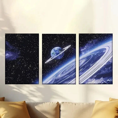 3pcs Vibrant Space Scene with Earth & Nebulae 50x70cm - High Quality Print 100% Australian Made Wall Canvas Ready to Hang - Bella Home Decor