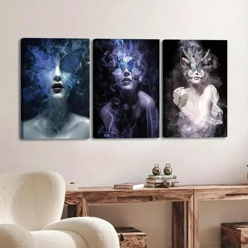 3pcs Charming Bird Beautiful Triptych Black Moon Wall Art Set Canvas Unframed - High Quality Print 100% Australian Made Wall Canvas - Bella Home Decor