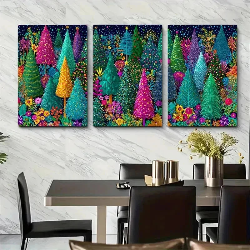 3pcs Vibrant Tree Print Colorful Decor Perfect Wall Art Set Canvas Framed 50x70cm - High Quality Print 100% Australian Made Wall Canvas Ready to Hang
