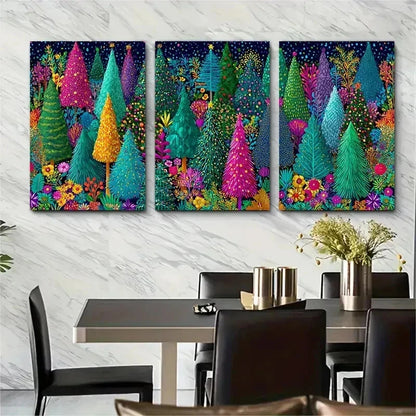 3pcs Vibrant Tree Print Colorful Decor Perfect Wall Art Set Canvas Framed 50x70cm - High Quality Print 100% Australian Made Wall Canvas Ready to Hang