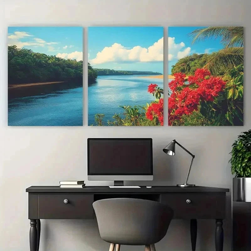3pcs Floral South American Travel Perfect Wall Art Set Canvas Framed 50x70cm - High Quality Print 100% Australian Made Wall Canvas Ready to Hang