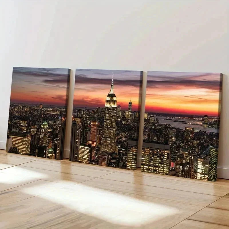 3pcs New York Empire State Building Wall Art Set Canvas Framed 40x60cm - High Quality Print 100% Australian Made Wall Canvas Ready to Hang