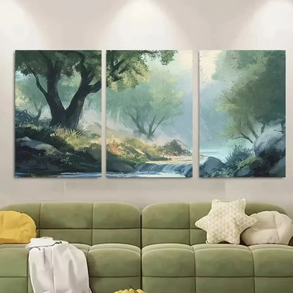 3pcs River in Forest Waterfall Wall Art Set Canvas Framed 60x90cm - High Quality Print 100% Australian Made Wall Canvas Ready to Hang