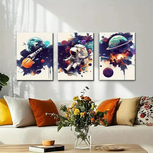 3pcs Vibrant Space Exploration Colorful Perfect Wall Art Canvas Unframed - High Quality Print 100% Australian Made Wall Canvas