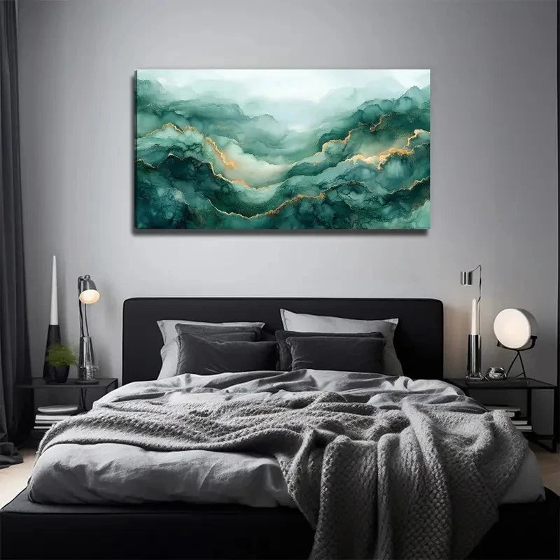 Green Gilded Painting Wall Art Canvas Office Home Room Framed 120x60cm