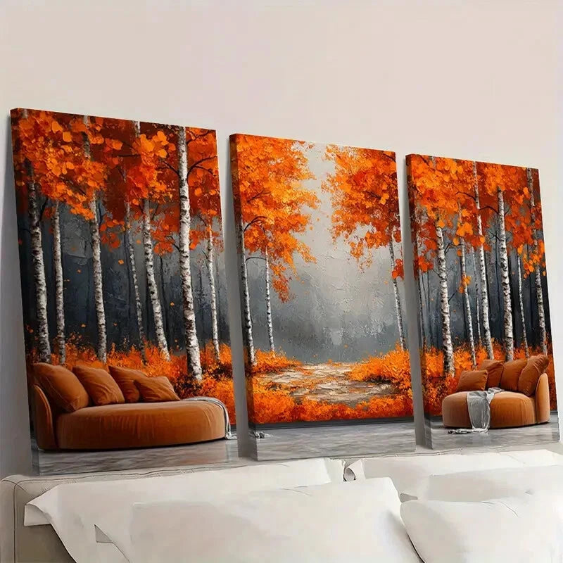 3pcs Vibrant Orange & Golden Leaves Wall Art Set Canvas Framed 60x90cm - High Quality Print 100% Australian Made Wall Canvas Ready to Hang - Bella Home Decor