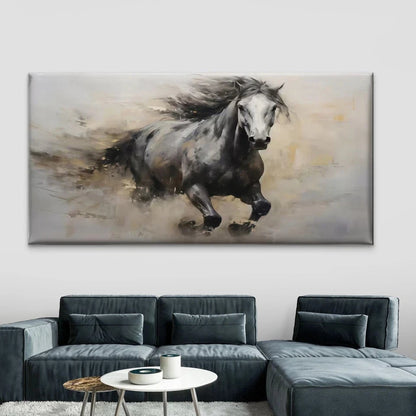 Running Black Horse Wall Art Canvas Office Home Room Framed 120x60cm
