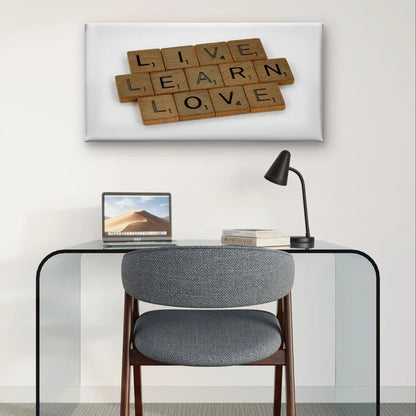 Live, Learn, Love Scrabble Tile Wall Art Canvas Office Home Framed 120x60cm