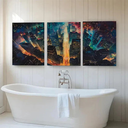 3pcs Stunning Aerial View of City Lights Perfect Wall Art Set Canvas Unframed - High Quality Print 100% Australian Made Wall Canvas