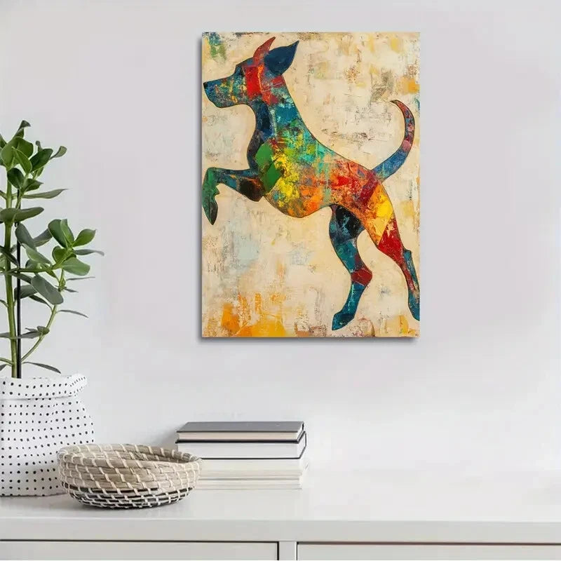 Beautiful Abstract Art Running Dog Painting 40x60cm Metal Print Ready to Hang - Bella Home Decor