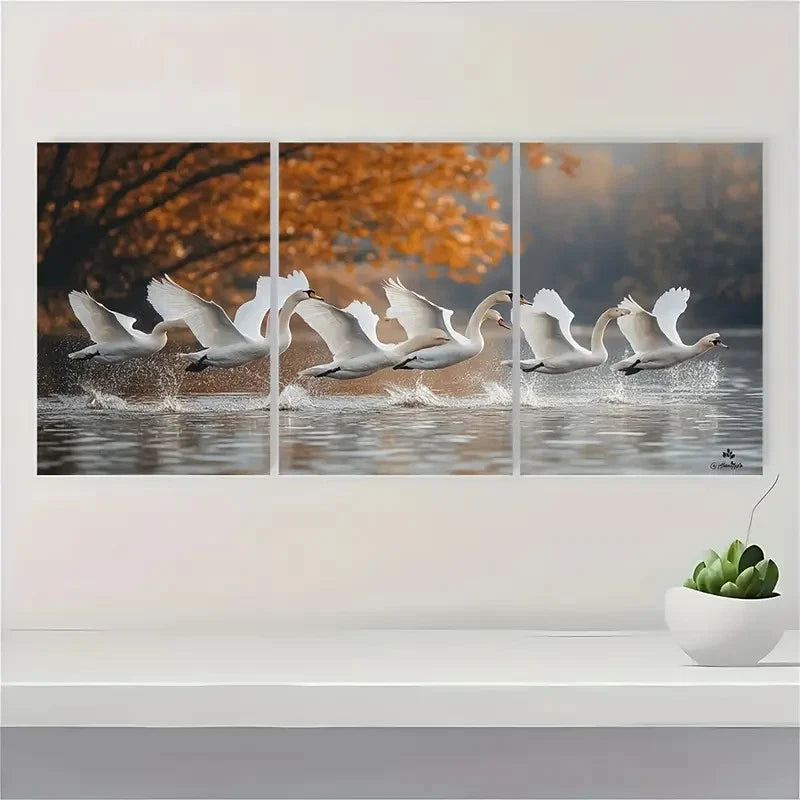 3pcs Nordic Wildlife Elegant White Swan ER   Wall Art Set Canvas Framed 40x60cm - High Quality Print 100% Australian Made Wall Canvas Ready to Hang