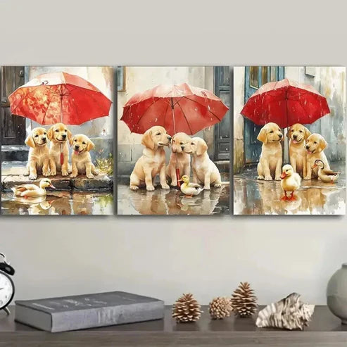 3pcs Labrador Retriever Puppies Cute Perfect Wall Art Set Canvas Unframed - High Quality Print 100% Australian Made Wall Canvas